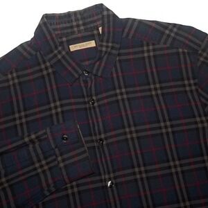 Burberry Brit Shirt Mens Large Classic Nova Check Long Sleeve Button Up Blue Red